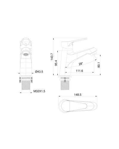 Смеситель для раковины WONZON & WOGHAND, Хром (WW-A40212-CR)