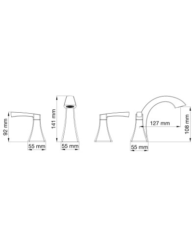 Смеситель для раковины на 3 отверстия Wonzon & Woghand, Брашированное золото (WW-88083095-BG)
