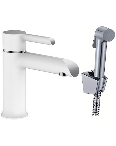 Смеситель для раковины Haiba HB12805-8 с гигиеническим душем Белый Хром