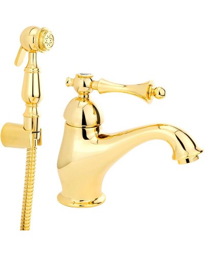 Смеситель для раковины Migliore Bomond 26887 с гигиеническим душем Золото