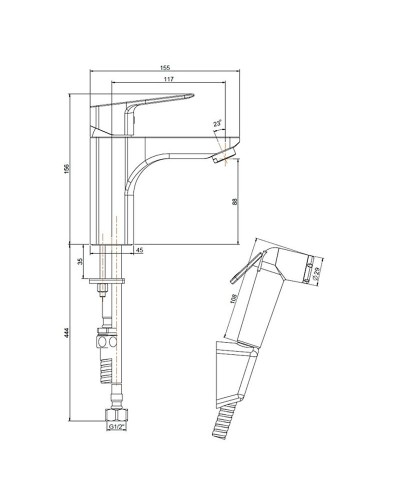 Смеситель для раковины Paini Viva Style P4CR205/574 с гигиеническим душем Хром