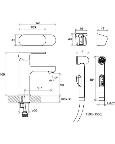 Смеситель для раковины Ravak Chrome CR 012.00 X070092 с гигиеническим душем Хром