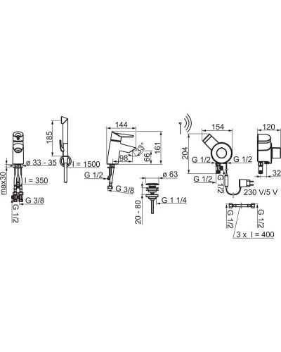 Термостат для раковины с донным клапаном с гигиеническим душем Oras Optima 2703FT