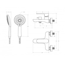 Смеситель для ванны и душа в комплекте с ручным душем, шлангом и держателем CEZARES STYLUS-VD-BORO