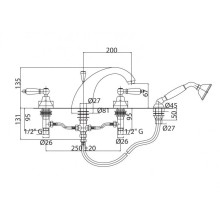 Смеситель на борт ванны золото 24 карат, ручки Swarovski Cezares Diamond DIAMOND-BVD-03/24-Sw