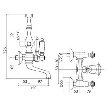 Смеситель для ванны с ручным душем золото 24 карат, ручки Swarovski Cezares Diamond DIAMOND-VD-03/24-Sw