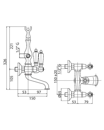 Смеситель для ванны с ручным душем золото 24 карат, ручки Swarovski Cezares Diamond DIAMOND-VD-03/24-Sw