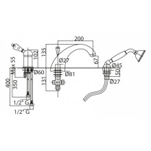 Смеситель на борт ванны хром, ручка Swarovski Nero Cezares Vintage VINTAGE-BVDM-01-Sw-N