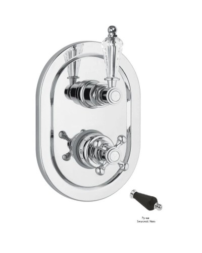 Встраиваемый термостат для ванны на 2 выхода с девиатором хром, ручка Swarovski Nero Cezares Vintage VINTAGE-VDIM2-T-01-Sw-N