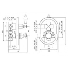Встраиваемый термостат для ванны на 2 выхода с девиатором хром, ручка Swarovski Nero Cezares Vintage VINTAGE-VDIM2-T-01-Sw-N