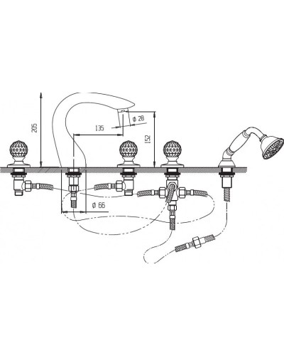 Смеситель на борт ванны золото 24 карата, ручки Swarovski Cezares Atlantis ATLANTIS-BVD-03/24-Sw