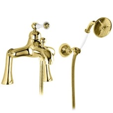 Смеситель на борт ванны с ручным душем золото 24 карат, ручка белая Cezares Margot MARGOT-PBVM-03/24-Bi