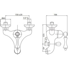 Смеситель на борт ванны с ручным душем золото 24 карат, ручка золото 24 карат Cezares Margot MARGOT-PBVM-03/24-M