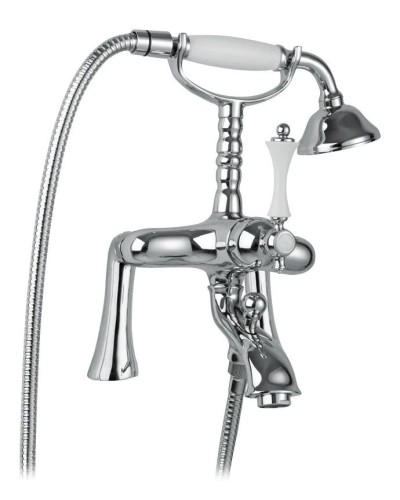 Смеситель на борт ванны с ручным душем хром, ручка белая Cezares Margot MARGOT-PBV-01-Bi