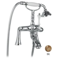 Смеситель на борт ванны с ручным душем бронза, ручка белая Cezares Margot MARGOT-PBV-02-Bi