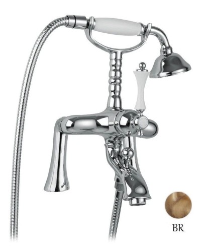 Смеситель на борт ванны с ручным душем бронза, ручка белая Cezares Margot MARGOT-PBV-02-Bi