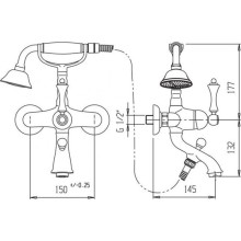 Смеситель на борт ванны с ручным душем бронза, ручка белая Cezares Margot MARGOT-PBV-02-Bi