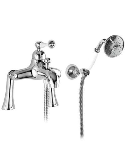 Смеситель на борт ванны с ручным душем хром, ручка белая Cezares Margot MARGOT-PBVM-01-Bi