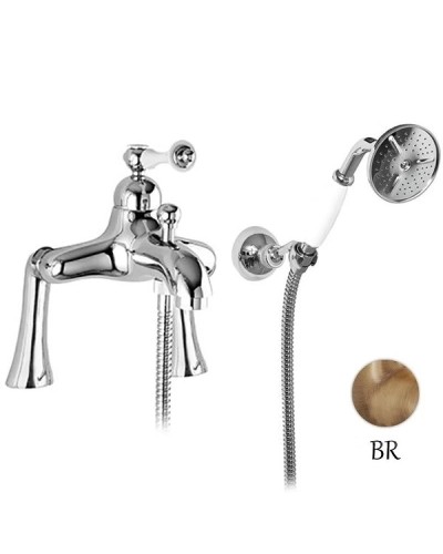 Смеситель на борт ванны с ручным душем бронза, ручка белая Cezares Margot MARGOT-PBVM-02-Bi