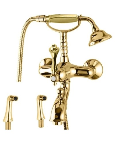 Смеситель на борт ванны с ручным душем золото 24 карат, ручка золото 24 карат Cezares Margot MARGOT-PBV-03/24-M