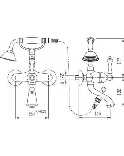 Смеситель на борт ванны с ручным душем золото 24 карат, ручка золото 24 карат Cezares Margot MARGOT-PBV-03/24-M