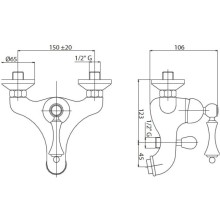 Смеситель для ванны bianco lucido/cromo, ручка bianco lucido/cromo Cezares Margot MARGOT-VM-BLC
