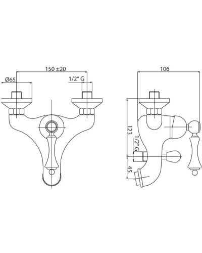 Смеситель для ванны bianco lucido/cromo, ручка bianco lucido/cromo Cezares Margot MARGOT-VM-BLC