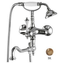 Смеситель на борт ванны с ручным душем бронза, ручка белая Cezares Margot MARGOT-PBV2-02-Bi