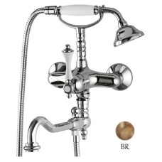 Смеситель на борт ванны с ручным душем бронза, ручка белая Cezares Margot MARGOT-PBV2-02-Bi