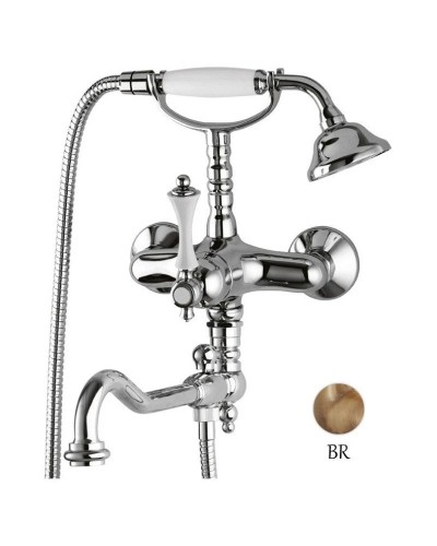 Смеситель на борт ванны с ручным душем бронза, ручка белая Cezares Margot MARGOT-PBV2-02-Bi