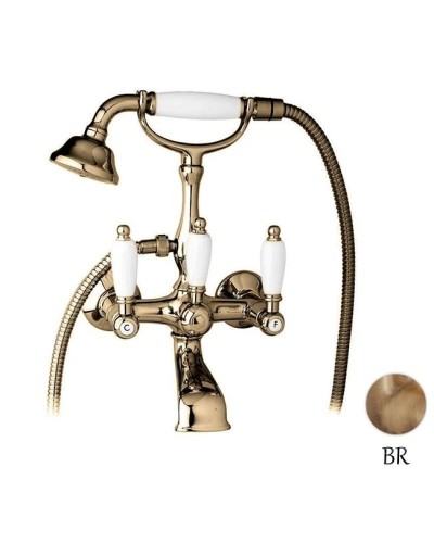 Смеситель для ванны с ручным душем бронза, ручки белые Cezares First FIRST-VD-02-Bi