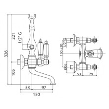 Смеситель для ванны с ручным душем бронза, ручки белые Cezares First FIRST-VD-02-Bi