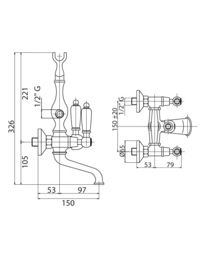 Смеситель для ванны с ручным душем бронза, ручки белые Cezares First FIRST-VD-02-Bi