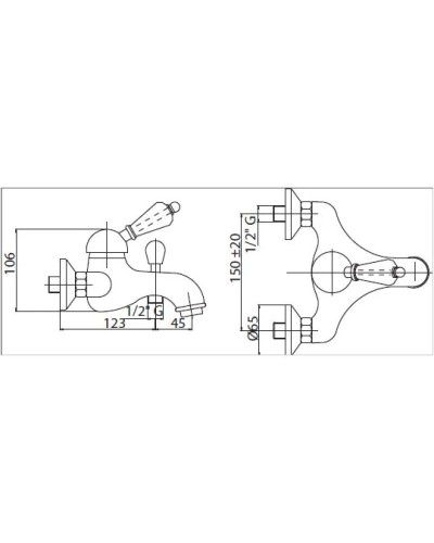 Смеситель для ванны золото 24 карат, ручка белая Cezares Elite ELITE-VM-03/24-Bi