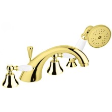 Смеситель на борт ванны золото 24 карат, ручки белые Cezares First FIRST-BVD-03/24-Bi