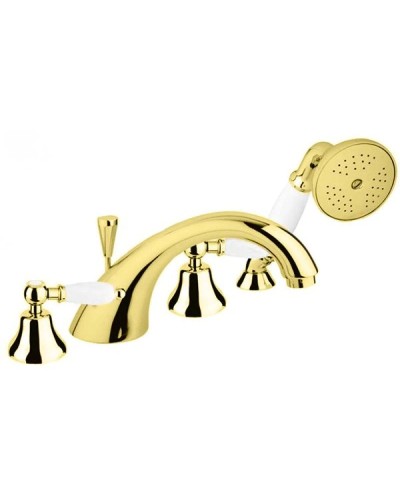 Смеситель на борт ванны золото 24 карат, ручки белые Cezares First FIRST-BVD-03/24-Bi