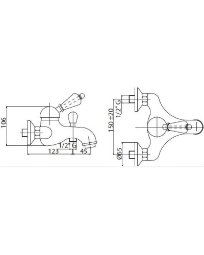 Смеситель на борт ванны хром, ручка металл Cezares Elite ELITE-PBVM-01-M