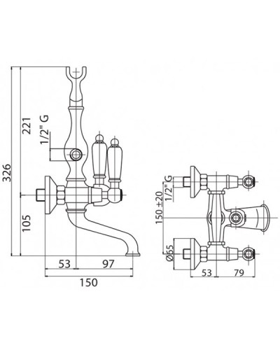 Смеситель на борт ванны с ручным душем бронза, ручки металл Cezares First FIRST-PBV-02-M