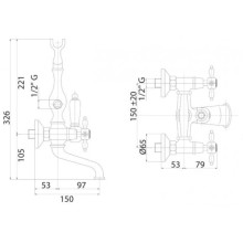 Смеситель для ванны с ручным душем бронза, ручки бронза Cezares Nostalgia NOSTALGIA-VD-02