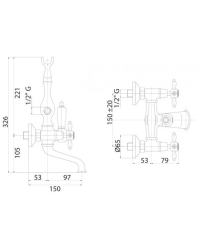 Смеситель для ванны с ручным душем бронза, ручки бронза Cezares Nostalgia NOSTALGIA-VD-02