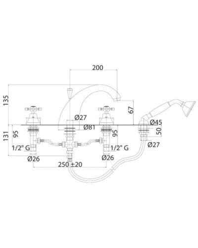 Смеситель на борт ванны с ручным душем Cezares Golf GOLF-BVD-02-Bi