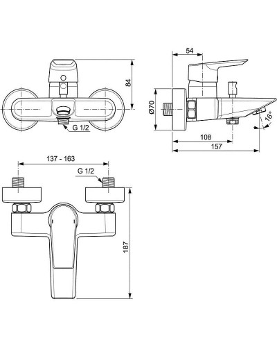 Смеситель для ванны Ideal Standard Tesi A6583AA Хром