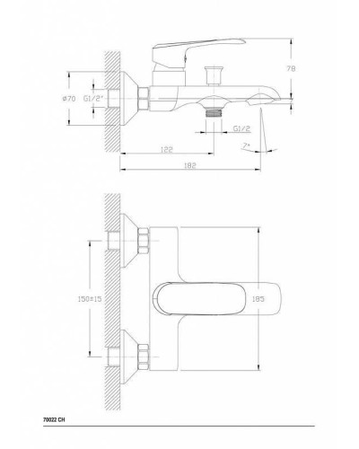 Смеситель для ванны Ceramica Nova Curve 70022CH Хром