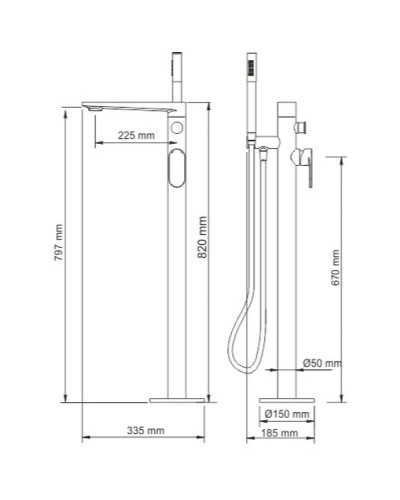 Смеситель для ванны WasserKRAFT Elbе 7421 Черный матовый