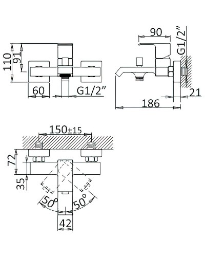 Смеситель для ванны Cezares Porta-VM-NOP Черный матовый