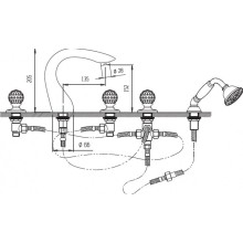 Смеситель на борт ванны бронза, ручки Swarowski Cezares Atlantis ATLANTIS-BVD-02-Sw