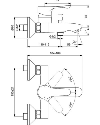 Смеситель для ванны Ideal Standard Dot 2.0 BC326AA Хром