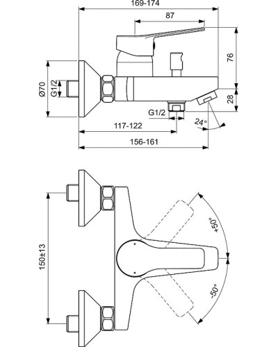 Смеситель для ванны Ideal Standard Entella BC236AA Хром