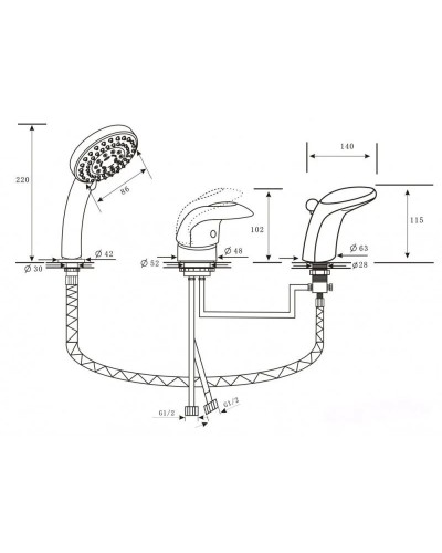 Смеситель на борт ванны золото Alpen Cobra AS1204G