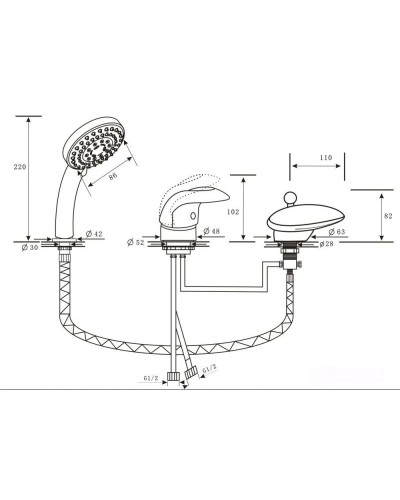 Смеситель на борт ванны бронза Alpen Niagara AS1004B